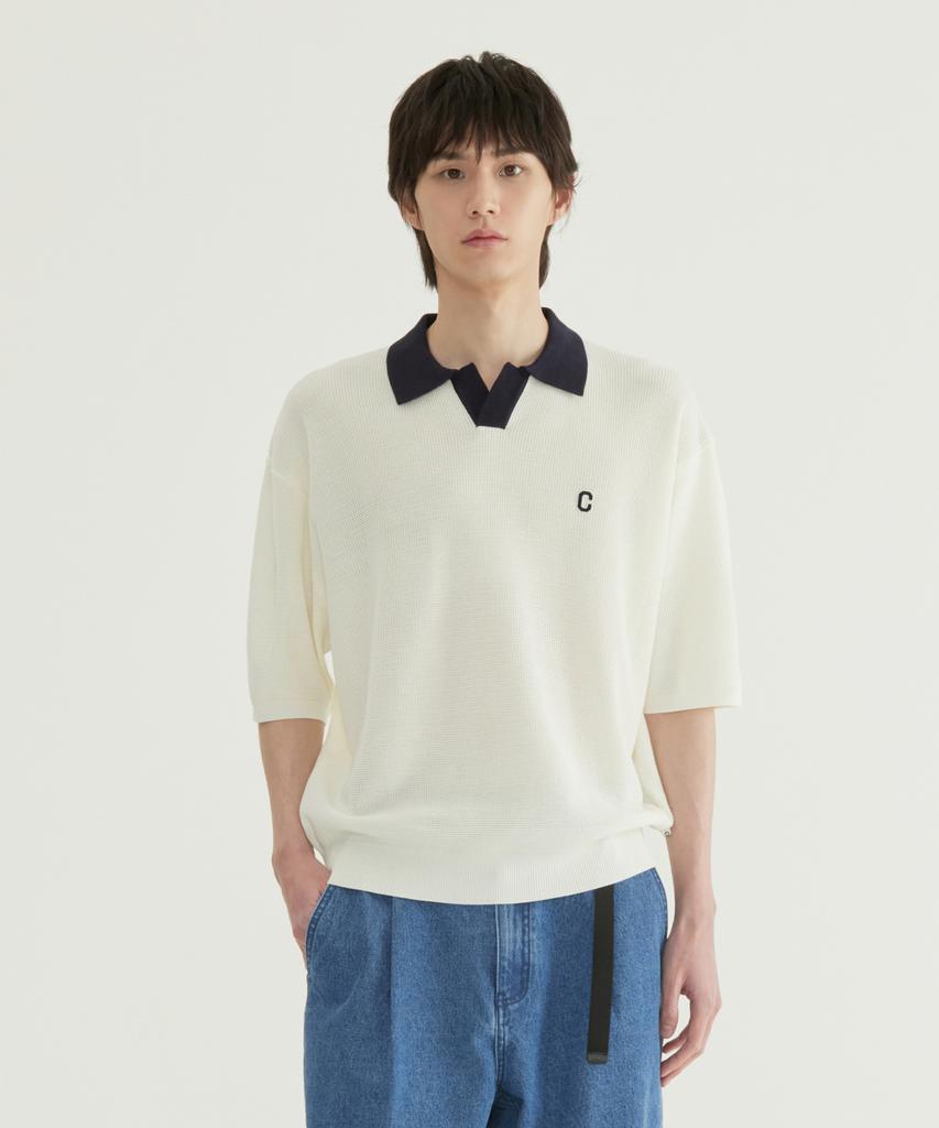 COVERNAT Open Collar Half Knit Ivory