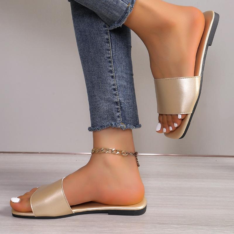 Fashion Summer Women's Flat Solid Color Open Toe Beach Slippers 2024 Outdoor Slingback Simple Sandals for Women Chanclas Mujer
