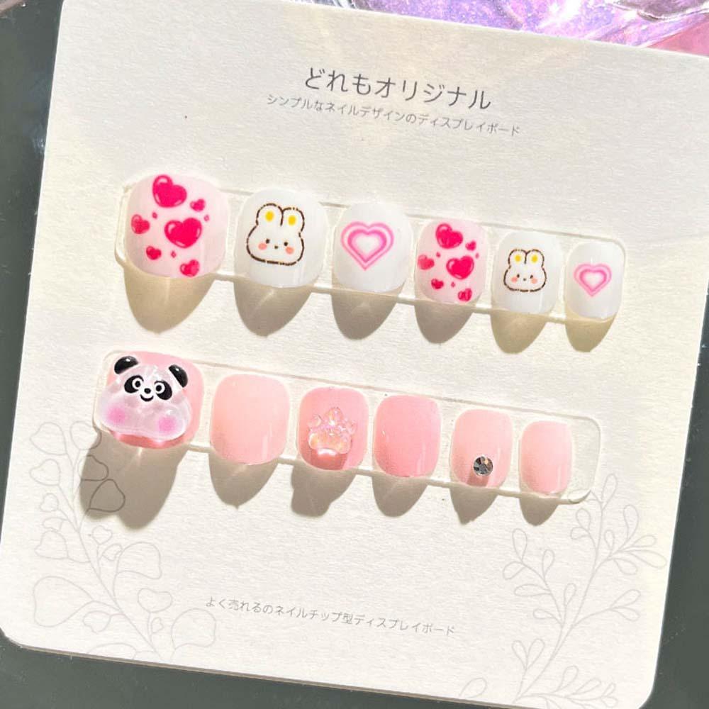 Rabbit Kids Cartoon Fake Nails Flower Cartoon Nail Accessories Children False Nails Girls Gift