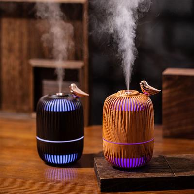 USB Mini Luftbefeuchter Holzmaserung RGB Buntes Licht Hohl Vogelkäfig Auto Wohnheim Klimatisierter Raum