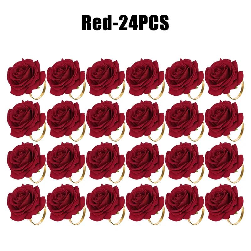 96Pcs Flower Napkin Rings Red Rose Napkin Holder Rings for Wedding Valentine's Banquet Christmas Birthday Decoration
