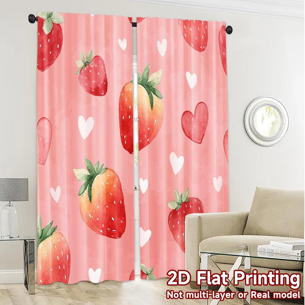 Set Of 2 Flat Printing Curtains Without Rod Strawberry Love Chic Creative Polyester Holiday Perfect Curtain Made