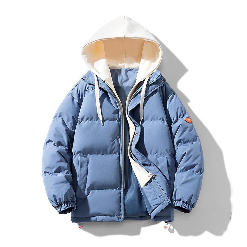 New Trendy Brand Hooded Jacket Loose Large Size Cotton-padded Jacket Thickened Fake Two-piece Cotton-padded Jacket