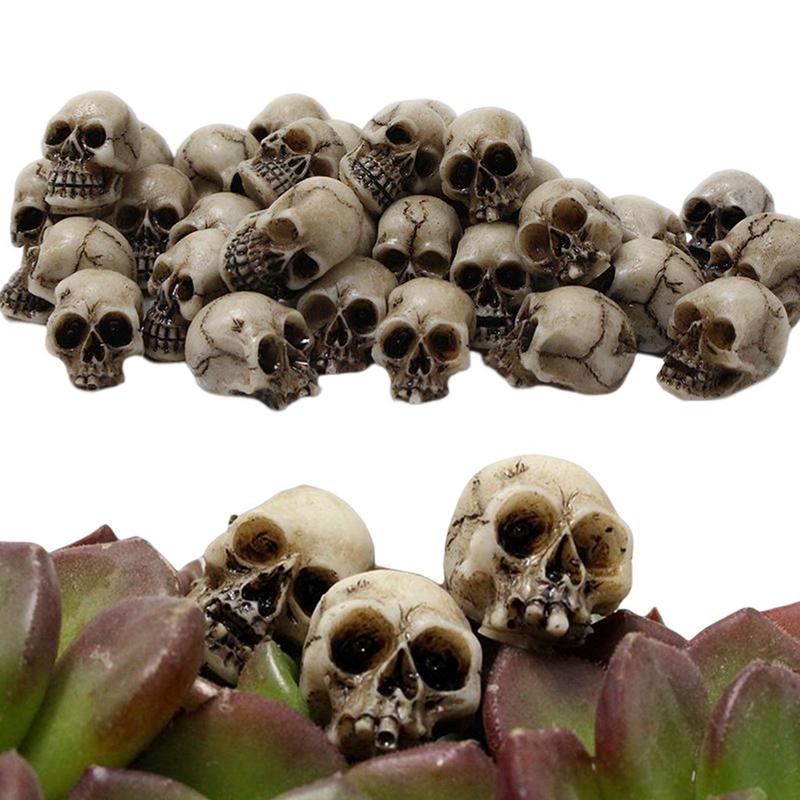 20pcs Mini Skulls Decoration Fake Skeleton Heads Halloween Garden Skull Heads Reusable Skulls Crafts Trick Toy Skeleton Ornament