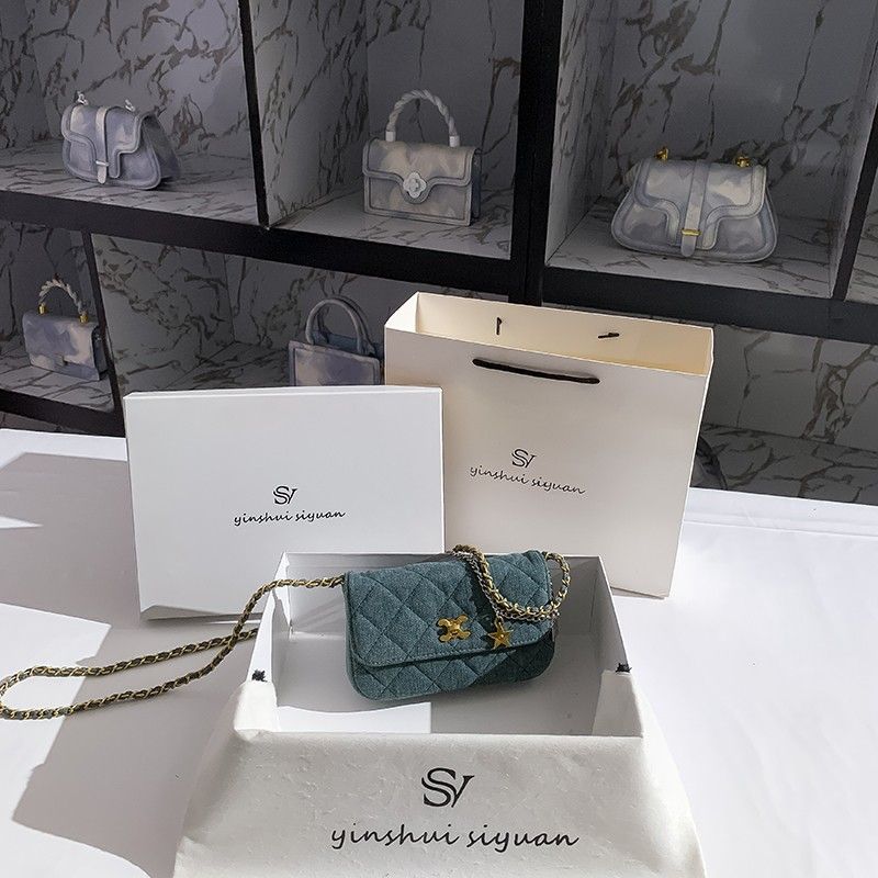 

Classic Style Quilted Chain Bag Denim 2025 Super Popular Small Shoulder Bag Fancy Shoulder Exquisite Crossbody Small Bag for Women Denim