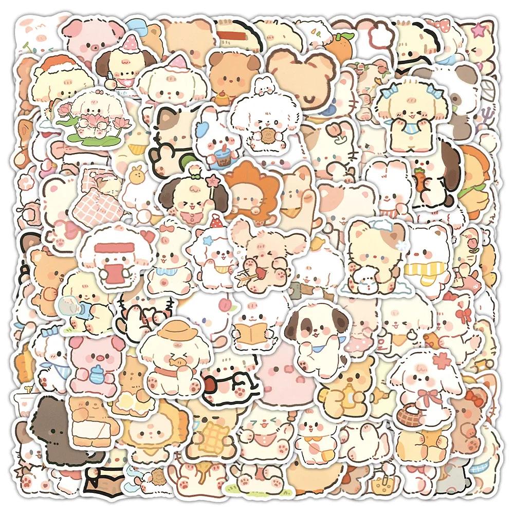 100Pcs Cartoon Cute Hand Drawn Animals Mxied Graffiti Stickers For Bicycle Hand Account Pencil Case Decals