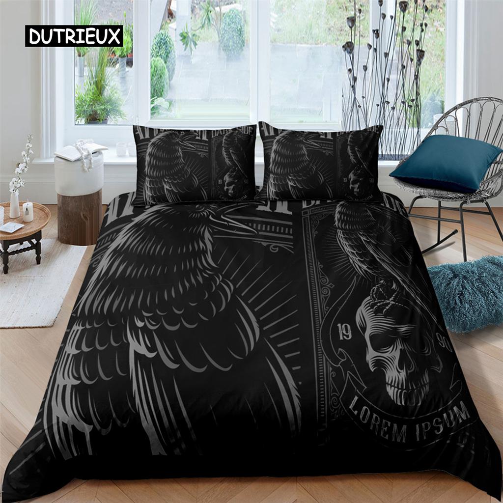 Sugar Skull King Queen Duvet Cover Cartoon Skeleton Blue Car Bedding Set for Teens Adults Halloween Day of The Dead Quilt Cover