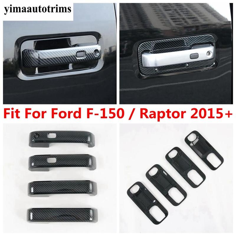Side Door Handle Bowl Frame Decorative Sequ Cover Trim For Ford F-150 / Raptor 2015 - Chrome / Carbon Fiber Accessories