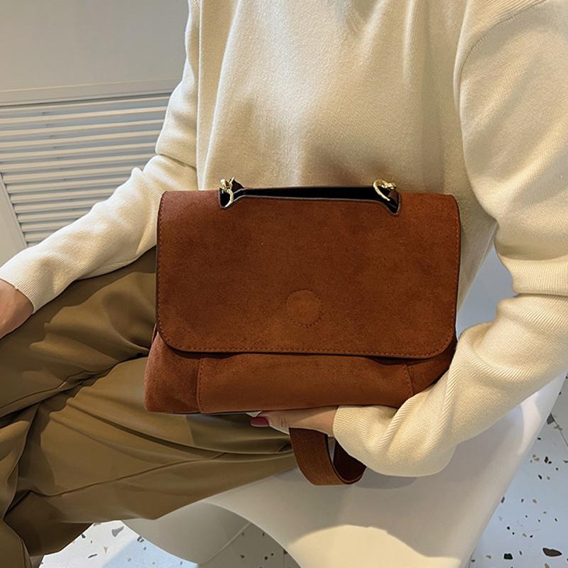 Yogodlns Winter Frosted Leather Shoulder Bag Female Flap Crossbody Bag Retro Messenger Bag Large Capacity Satchel Handbag