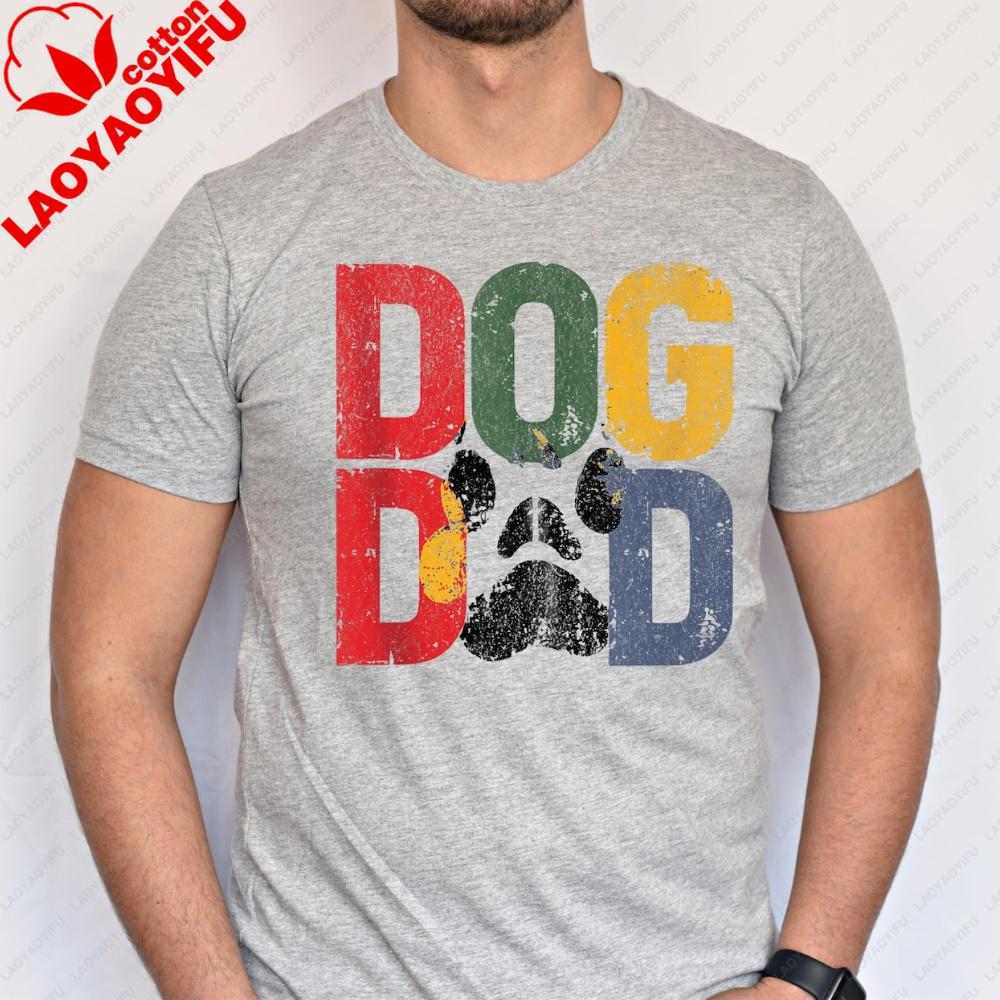 Vintage Dog Dad TShirt Retro Pet Parent Vibe Shirt Pet Lover Statement Tshirt Fathers Day Tee Men Crewneck Cotton Short Sleeve