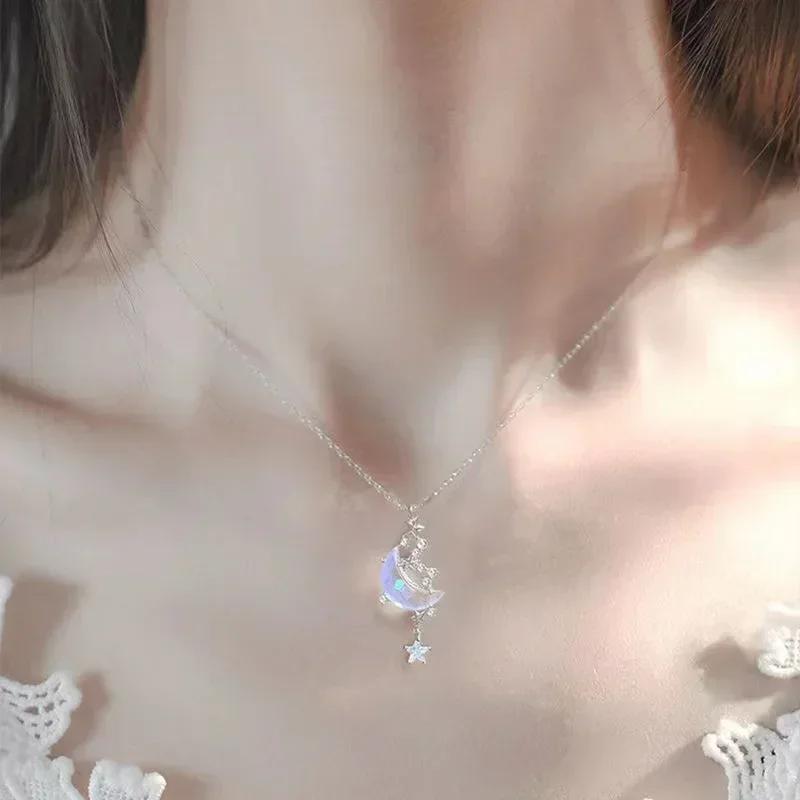 Korea Kristall Mond Stern Choker Halskette Bunte Glasierte Stein Anhänger Halsketten Für Frauen Halskette Modeschmuck Geschenke gray
