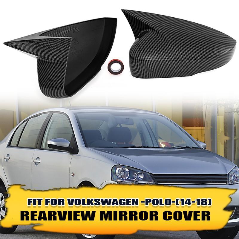 Carbon Black For Volkswagen VW Polo OX Horn Rearview Mirror Covers Cap 2014~2018