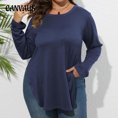 Spring and Autumn Women's Blouse Long-sleeved Plus Size Solid Colour Casual Irregular T-shirt Bottoming Shirt