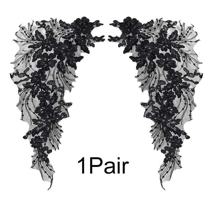 

1 пара кружевной аппликации, отделка, ажурный свадебный, для невесты, шитье, мотив, ткань, рукоделие, DIY, нашивки, украшение платья, вышивка цветами чёрный