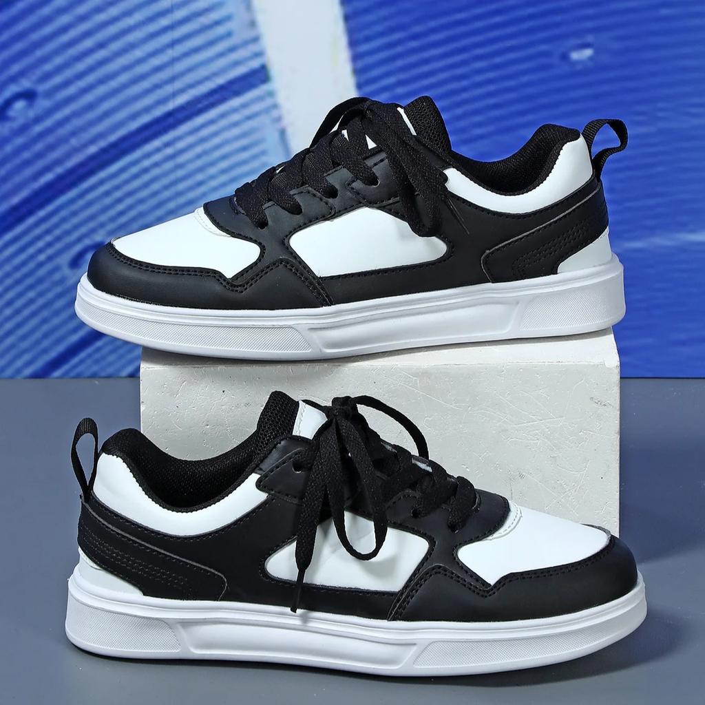 White Shoes PU Leather Board Shoes Women Breathable Casual Sneakers Men Lace-up Trendy Running Trainers Anti-slip Waterproof
