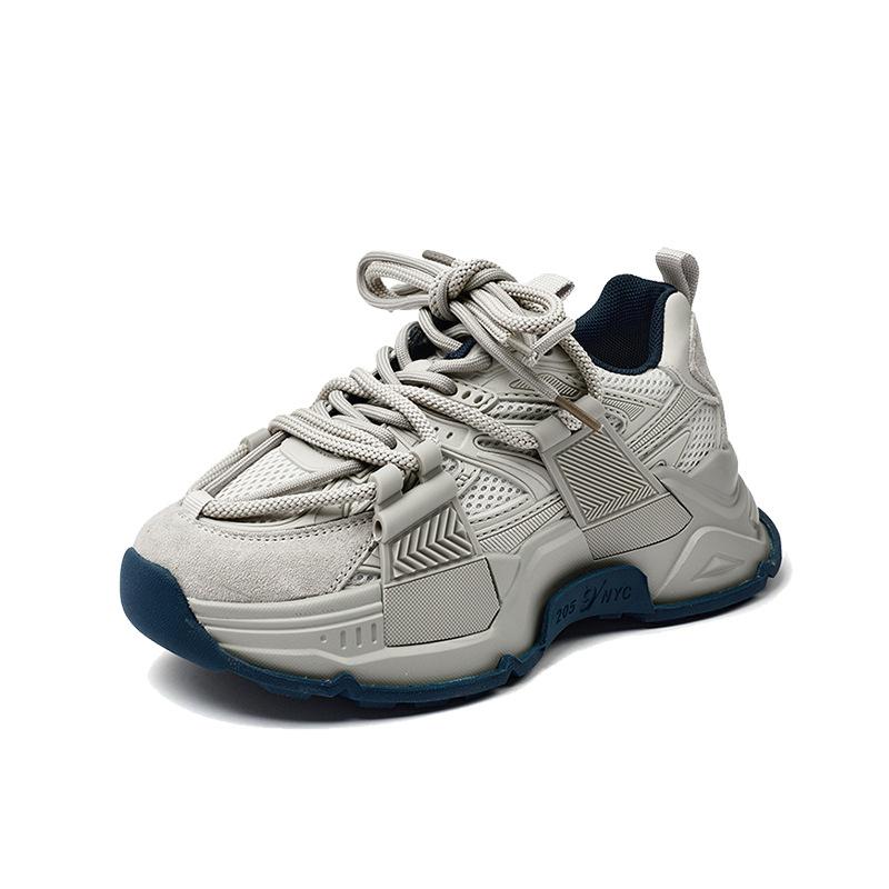 Véritables chaussures de papa grises déconstruites haut de gamme au printemps, nouvelles baskets décontractées tout-match rehaussées