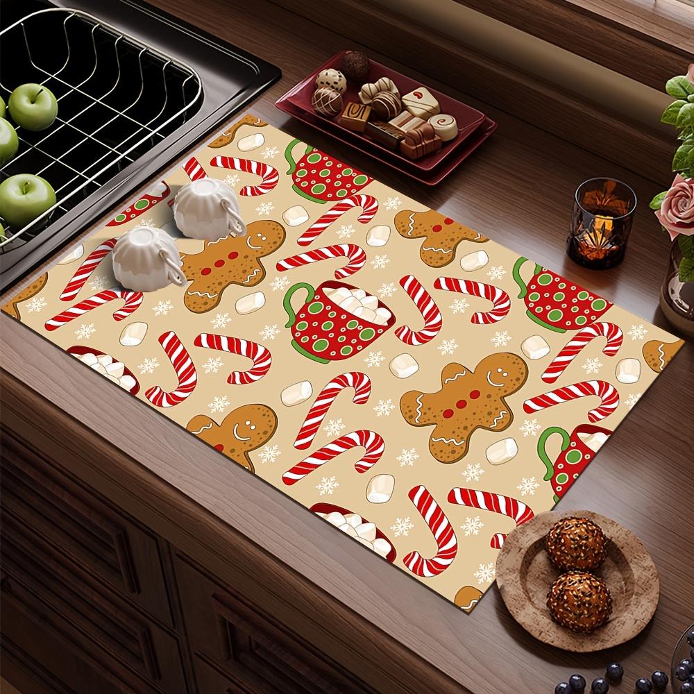 1Pcs Gingerbread Coffee Rubber Drying Mat With Retro Coffee Tableware For Coffee Shop Kitchen Carpet Tableware Durable Diatom Mud Table Mat