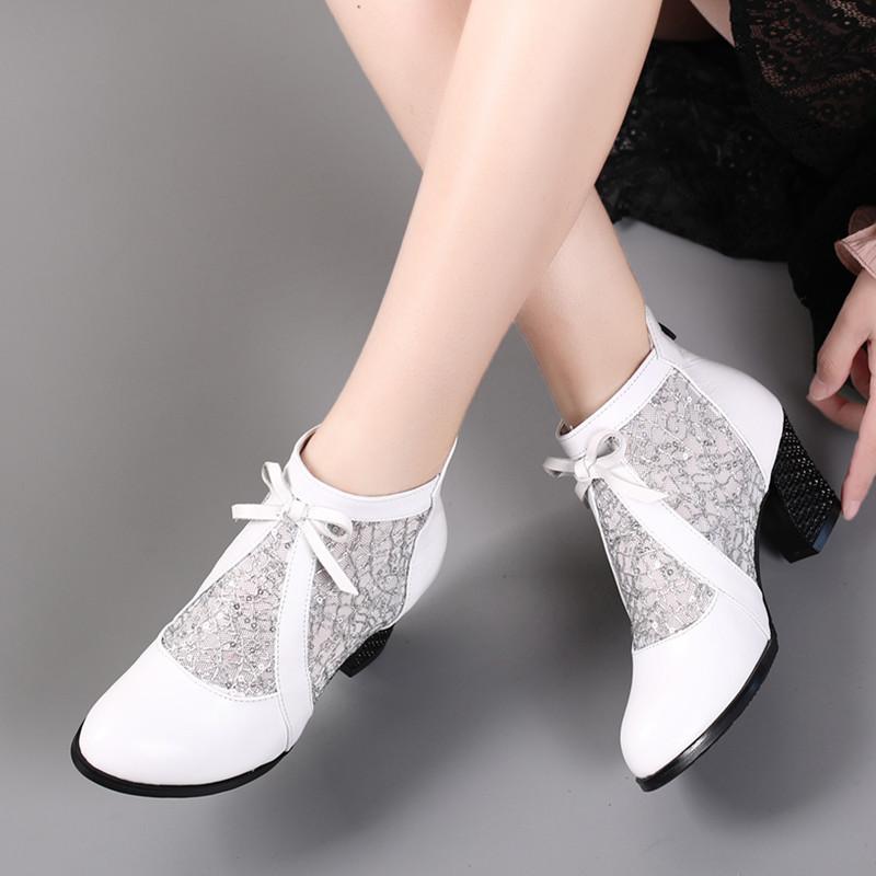 GKTINOO Rhinestones Gauze Sandals Summer New Mesh Boots Genuine Leather Women's Shoes Hollow Boots Large Size 40-42