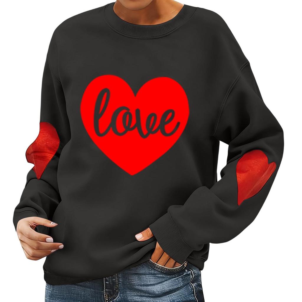 Damen Valentinstag Bedruckter Lässiger Langarm Sport-Hoodie Top