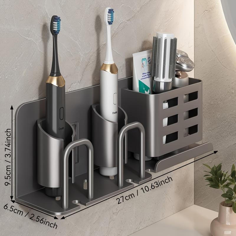 1pcs Aluminum Wall-Mounted Electric Toothbrush Holder with Toothpaste Razor Stand Bathroom Organizer No Cup No Electricity