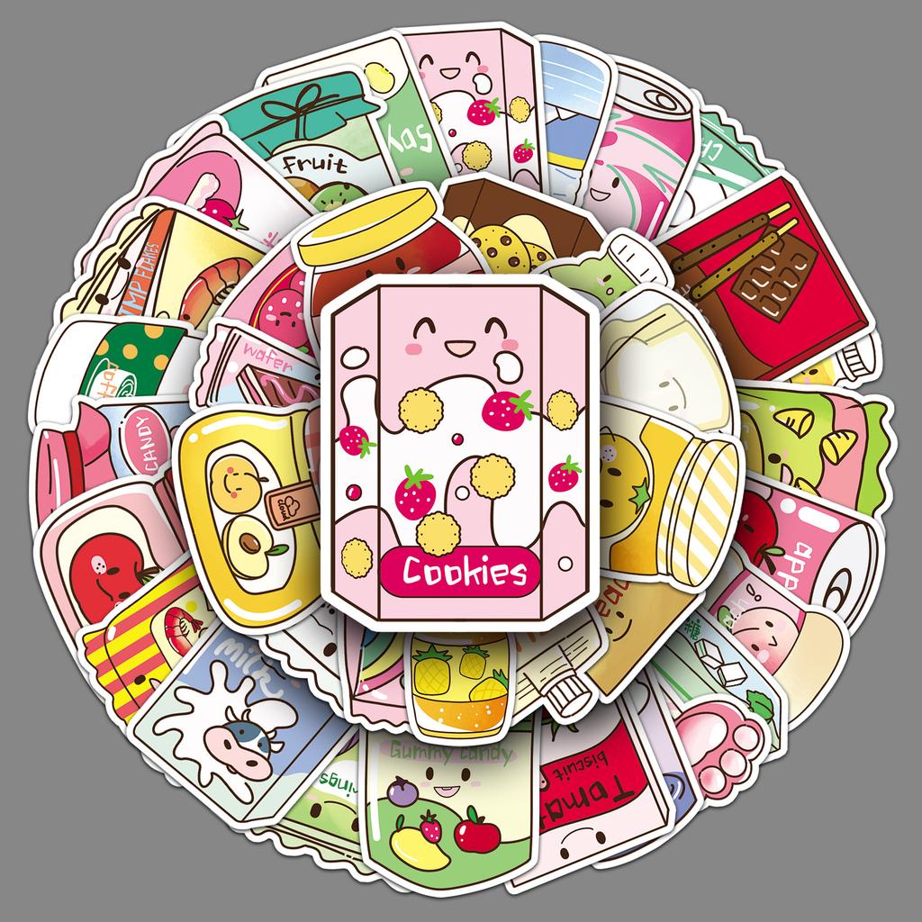 50 Lebensmittel-Graffiti-Sticker Cartoon Niedlich Handgemalte Snacks Guka Dekorative Wasserbecher Handyhülle Sticker