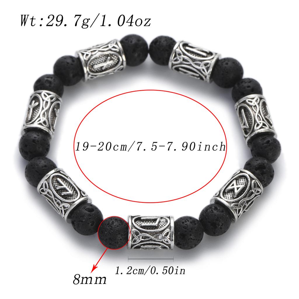 Viking Runes Bracelet for Men 8Mm Lava Obsidian Turquoise Beads Lucky Amulet Norse Jewelry Gift