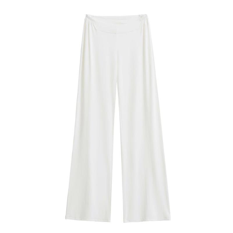 

V-Waist Wide-Leg Casual Pants for Women - Summer Comfort Yoga and Lounge Wear Large белый