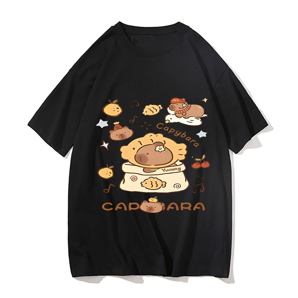 Cute Capybara Tshirt Unisex Design Sense of Personality Casual Loose Shortsleeved Kawaii Animals Printed Tops Figure Silhouette