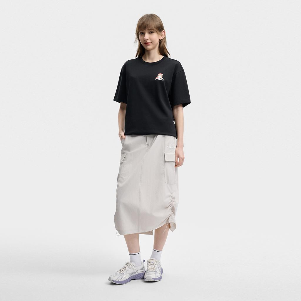 FILA Original Round Pocket Cargo Skirt Fashion Retro Classic Trendy Versatile Comfortable Woven Casual Long Skirt Women skirts Beige F51W629313FBG