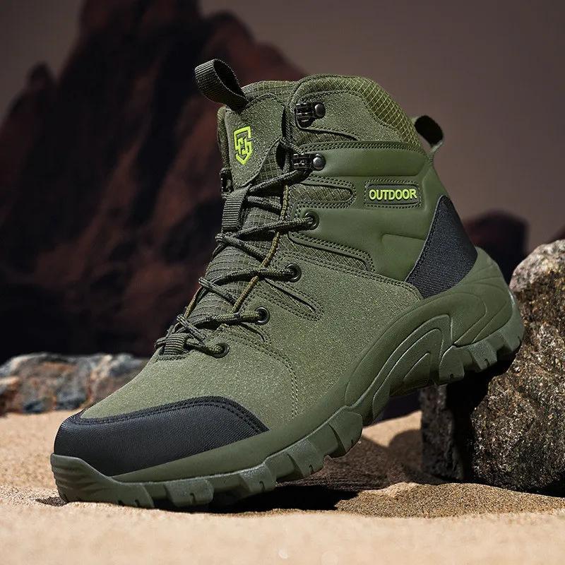 New Fashion Khaki Men's Tactical Boots Big Size 48 Waterproof Hiking Boots Men Non-slip Outdoor Boots Zapatillas Trekking Hombre