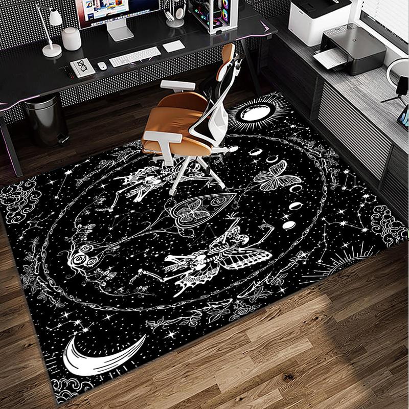 Gothic Moth And Skulls Office Rug Chair Mat, Entryway Carpet, Suitable for Front Door, Bedroom, Living Room, Desk, Holiday Gift