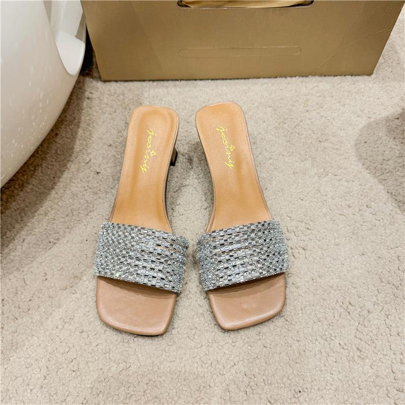 French Rhinestone Temperament Sandals Girl Wearing Summer New Fairy Style Fashion Versatile with Skirt Cool Slippers