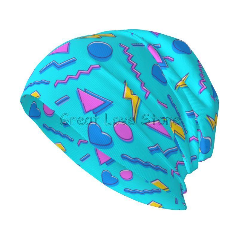 Retro 80s 90s Pop Art Print Knit Hat Women Men Outdoor Hat Beanie Caps Chemo Hat Slouchy Headwear Casual Black