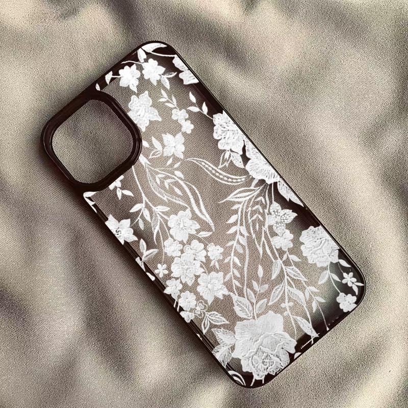 Funda de Teléfono Transparente con Encaje Blanco Estilo Ins para iPhone 17 16 15 14 13 12 11 Pro Max 16 Plus Fundas de Cobertura Dura a Prueba de Golpes