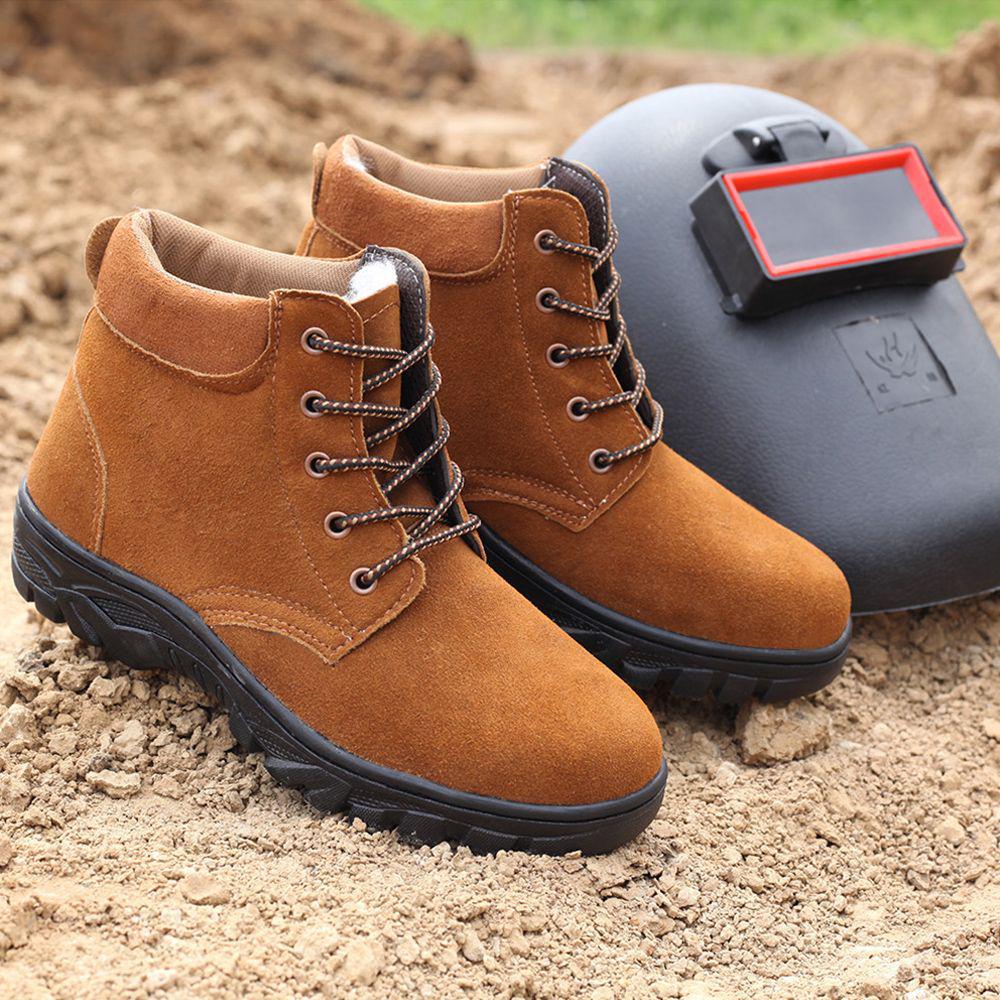 Fleecegefütterte Wildleder-Rindsleder-Arbeitsschuhe: Bruchsicher, Kältebeständig, Ölbeständig, Rutschfest Mittelhoher Schutz