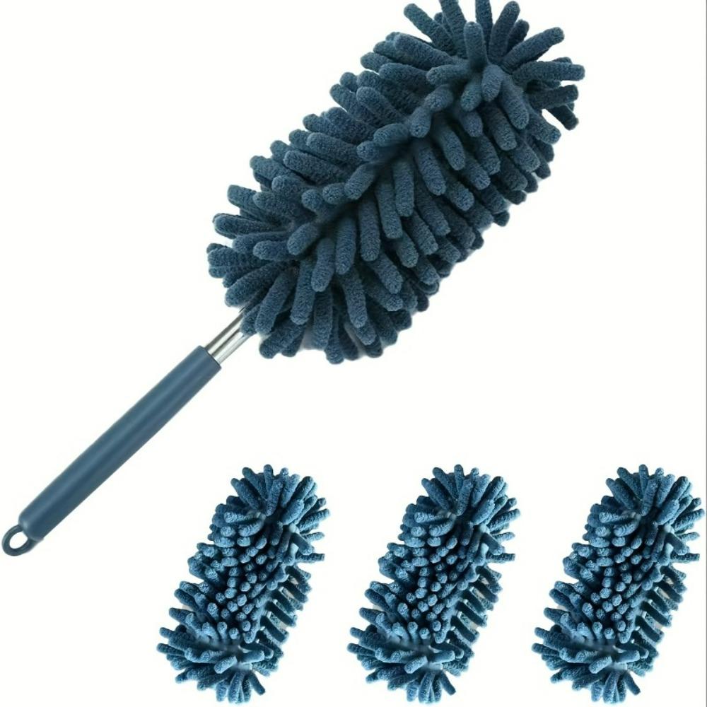 4-Pack Chenille Microfiber Duster Refills with Expandable Handle, Reusable & Washable, Soft Bendable Dry Dusters for Home & Car