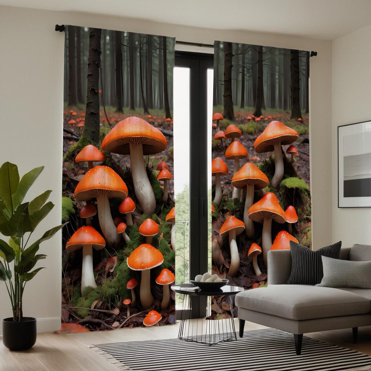 

2 шт. HD лесные грибы в лесу декоративная занавеска Желтая цифровая печать занавеска украшение для дома стиль украшение l W52H63inchW132H160cm
