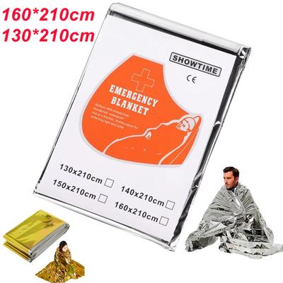 Emergency Thermal Poncho Blanket 1.6X2.1m Lightweight Folding Water Resistant Windproof Sunshade First Aid Camping Mat Pad Cover