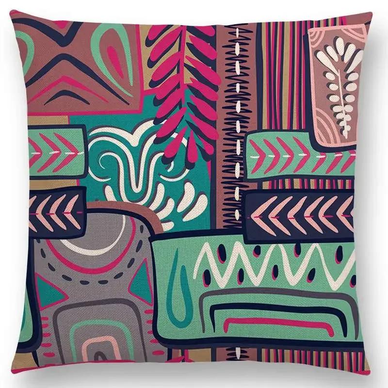 Newest African Animal Symbol Block Pillow Case Boho Geometric Floral Pattern Paisley Mandela Flowers Cushion Cover