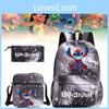 Adorable Stitch Print School Backpack Set Breathable Waterproof Oxford Fabric For Kids