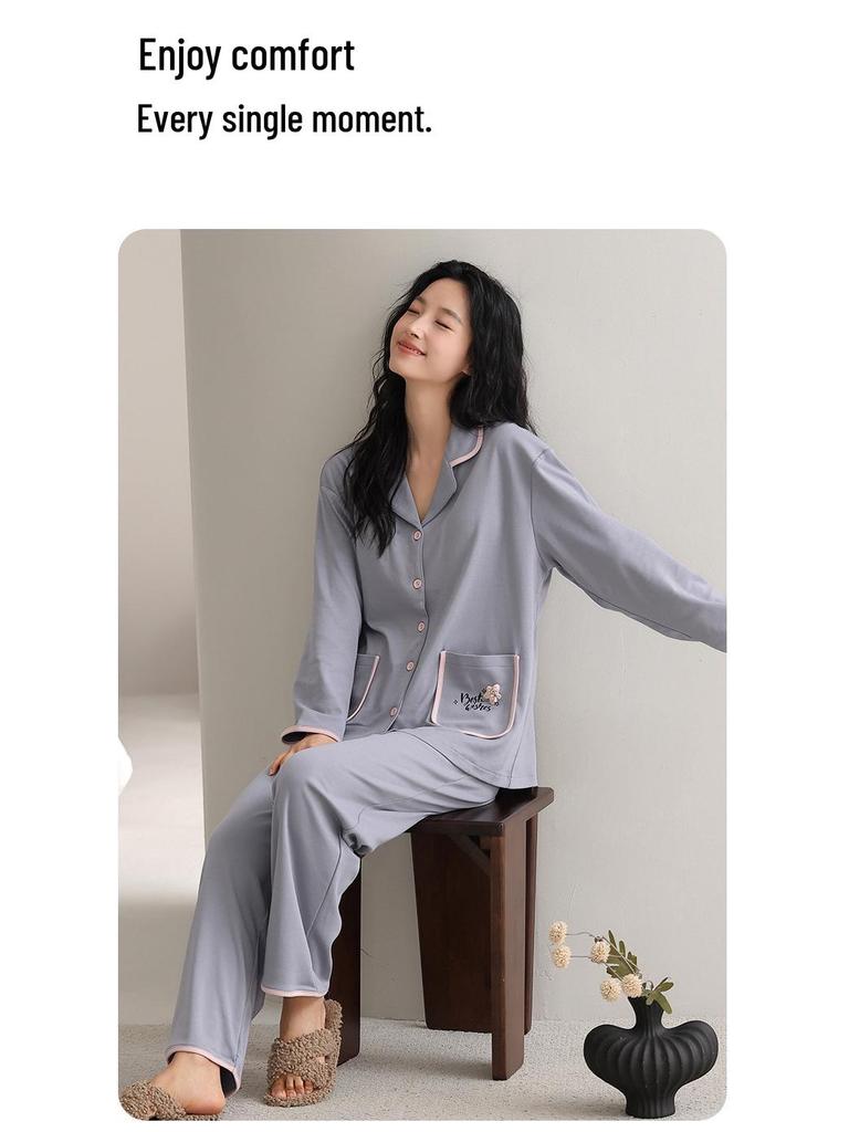 Damen Pyjama langärmlig aus reiner Baumwolle mit Brustpolstern - Vielseitig für Frühling, Herbst, Winter Homewear oder Oberbekleidungsset 2025.