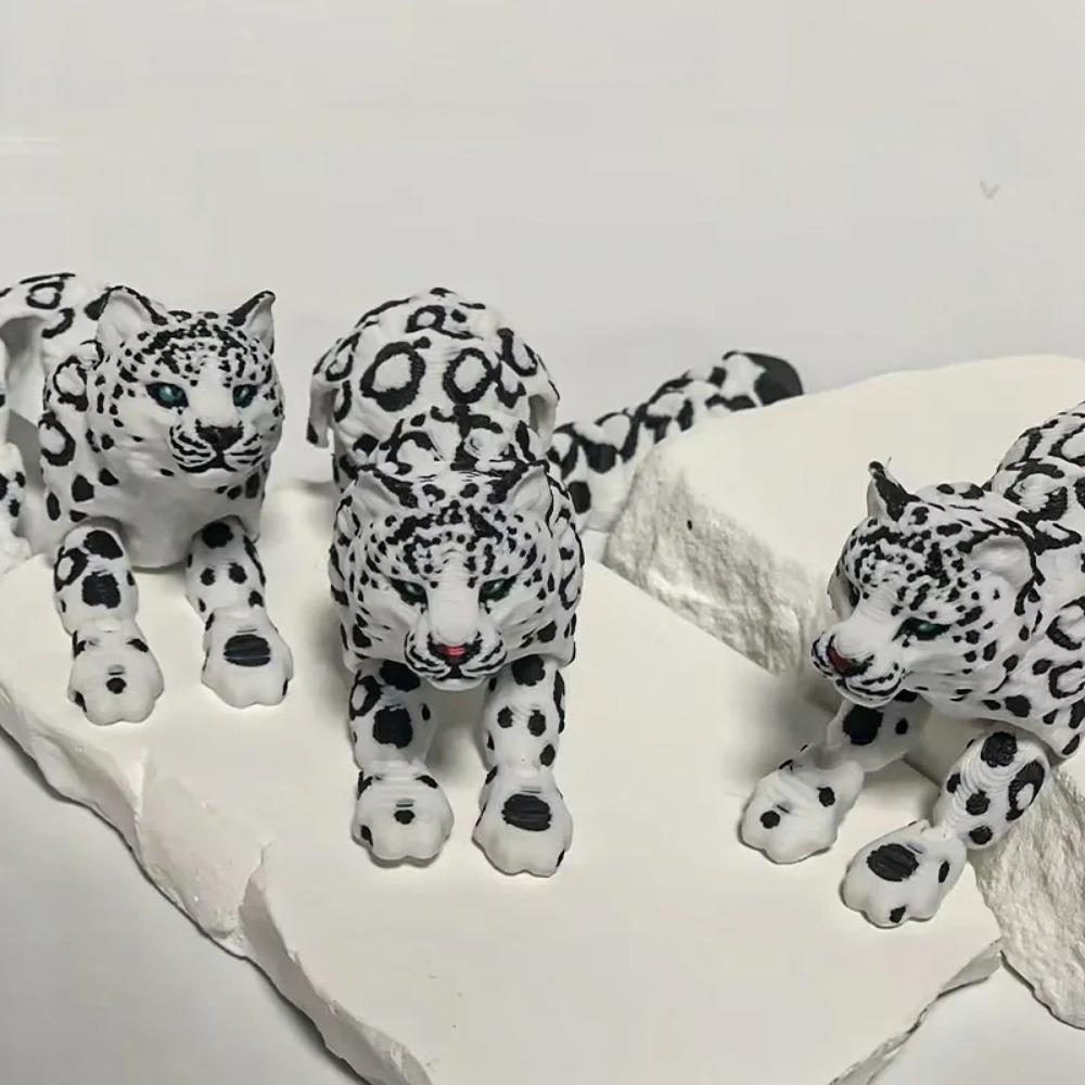 3D Printed Snow Leopard Figurines Ornaments Realistic Wild Animals Figurines Animal Models Home Desk Decoration