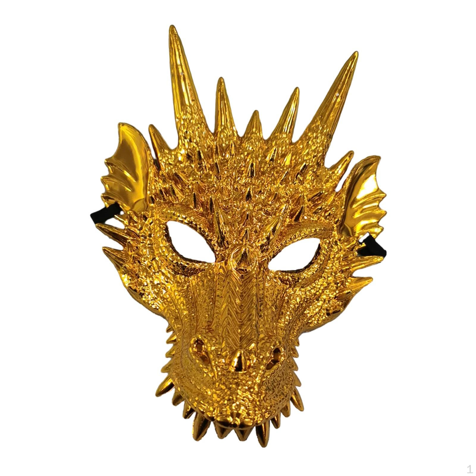 

3D Dragon Mask, Animal Headdress Fantasy Head Cover, Novelty, Party Half Gold