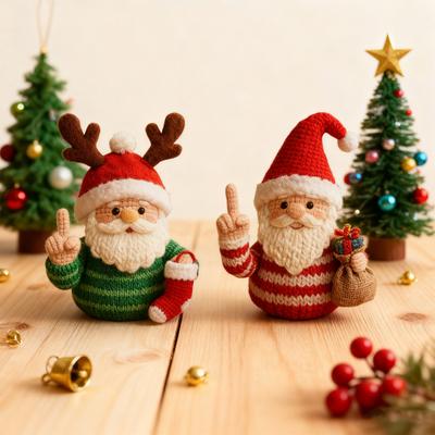 Yousheng 1/2/4ks Vánoční háčkovaná ozdoba Santa Claus Ručně pletená příze Santa panenka se vztyčeným prostředníčkem Vánoční sváteční párty dekorace