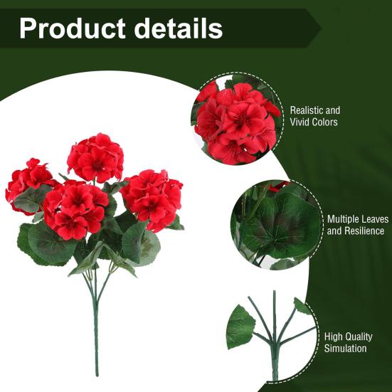 1/6/12 Stück Künstliche Geranienblume mit Grünen Blättern Realistisch UV-Beständig Künstliche Seidenblume Innen Außen Garten Terrasse Balkon Dekoration