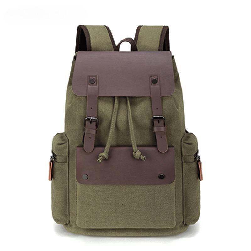 Vintage Texture PU Leather Canvas Splicing Backpacks Fashion Microfiber Leather Couple Rucksack Student Computer Schoolbag Trendy Men's Shoulder Bag