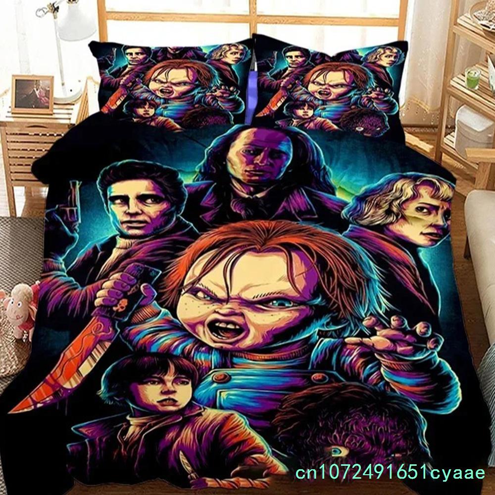 3D Printed Horror Movie Chucky Bedding Set Pillowcase Duvet Cover Double Twin Full Queen King Adult Kids Bedclothes Quilt Cover