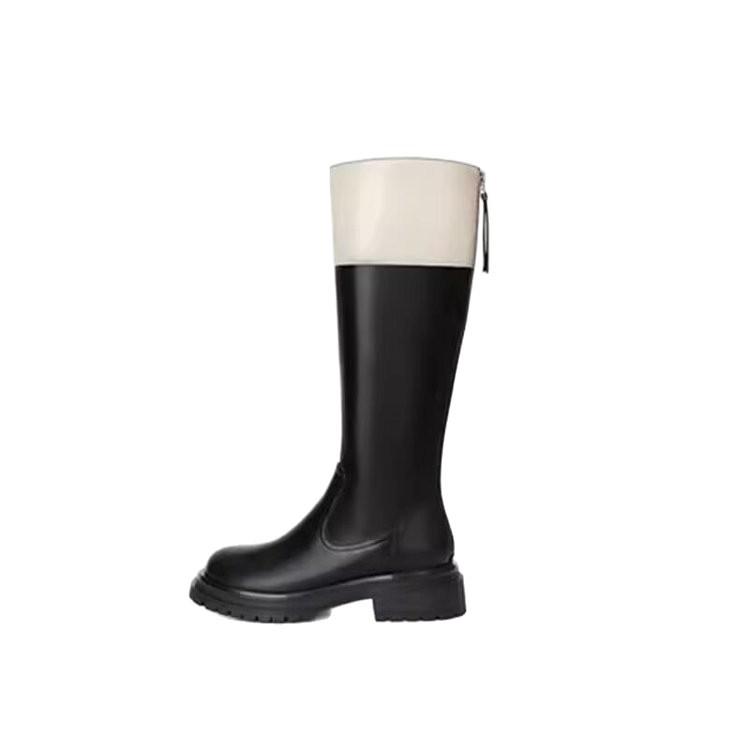 Soft Leather Version~ Splicing Boots New High Boots In Autumn and Winter 2025 Color Matching Thick-soled Rear Zipper Knight Boots