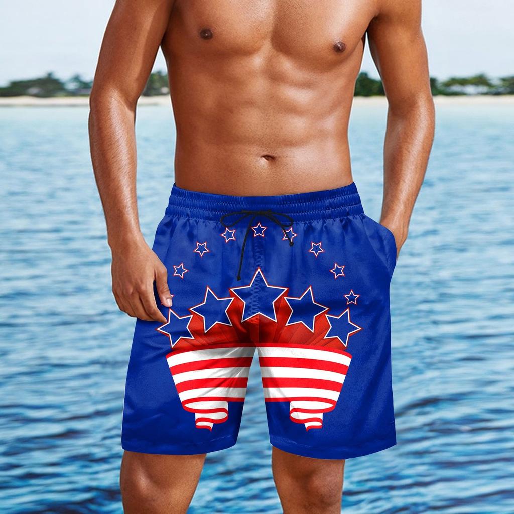Pantaloni scurți de modă casual cu imprimeu de Ziua Independenței pentru bărbați Pantaloni scurți largi, respirabili, imprimați pentru bărbați