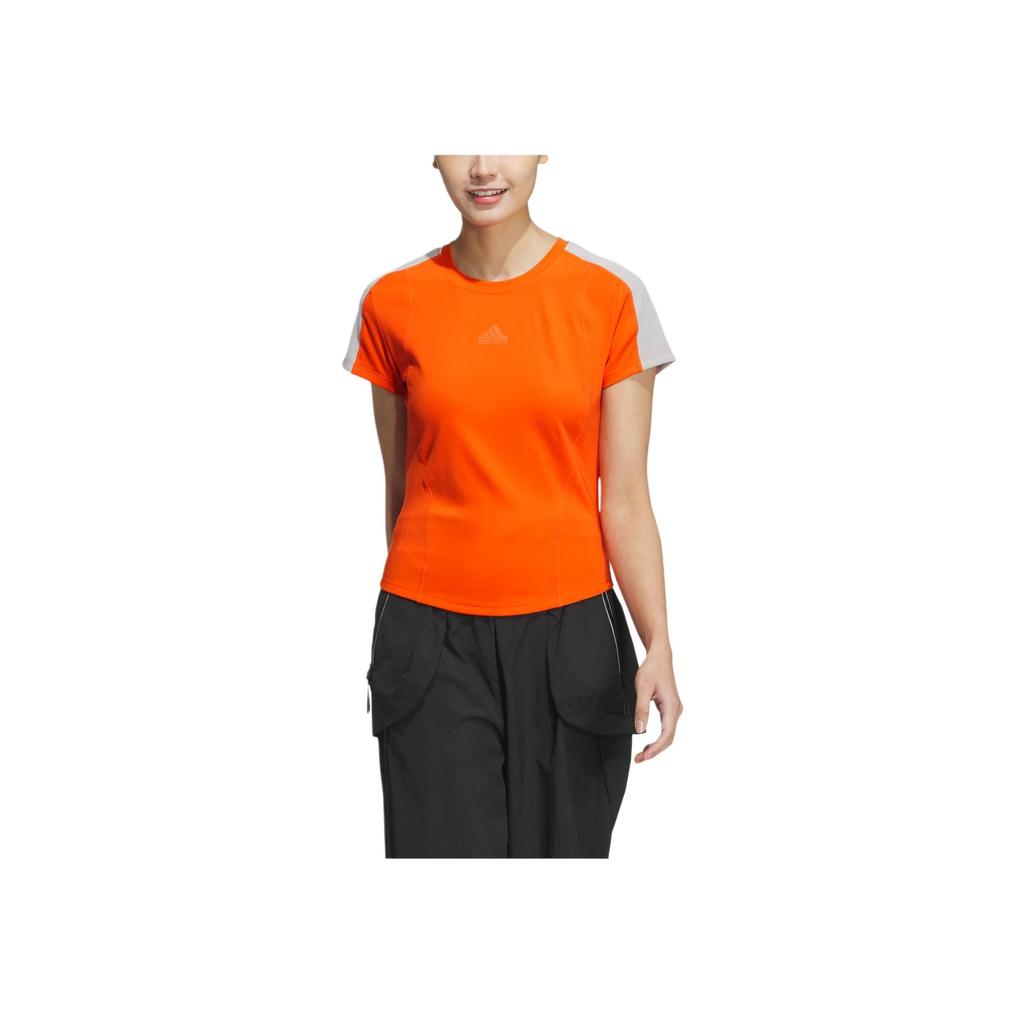 Adidas 2-In-1 T-Shirt Round Neck Slim Fit Comfortable Sports Casual Removable Long Sleeve T-Shirt Women Tops Half-Impact-Orange JJ1574